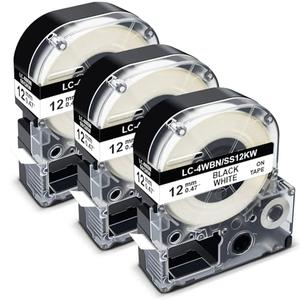 Pristar 3-Pack Compatible for Epson LK-4WBN LC-4WBN LC 4WBN9 SS12KW 12mm 1/2" Label Maker Tape 0.47" Label Tape Work for Epson LabelWorks LW300 LW400 LW500 LW700 LW-K200PX Label Maker, Black on White