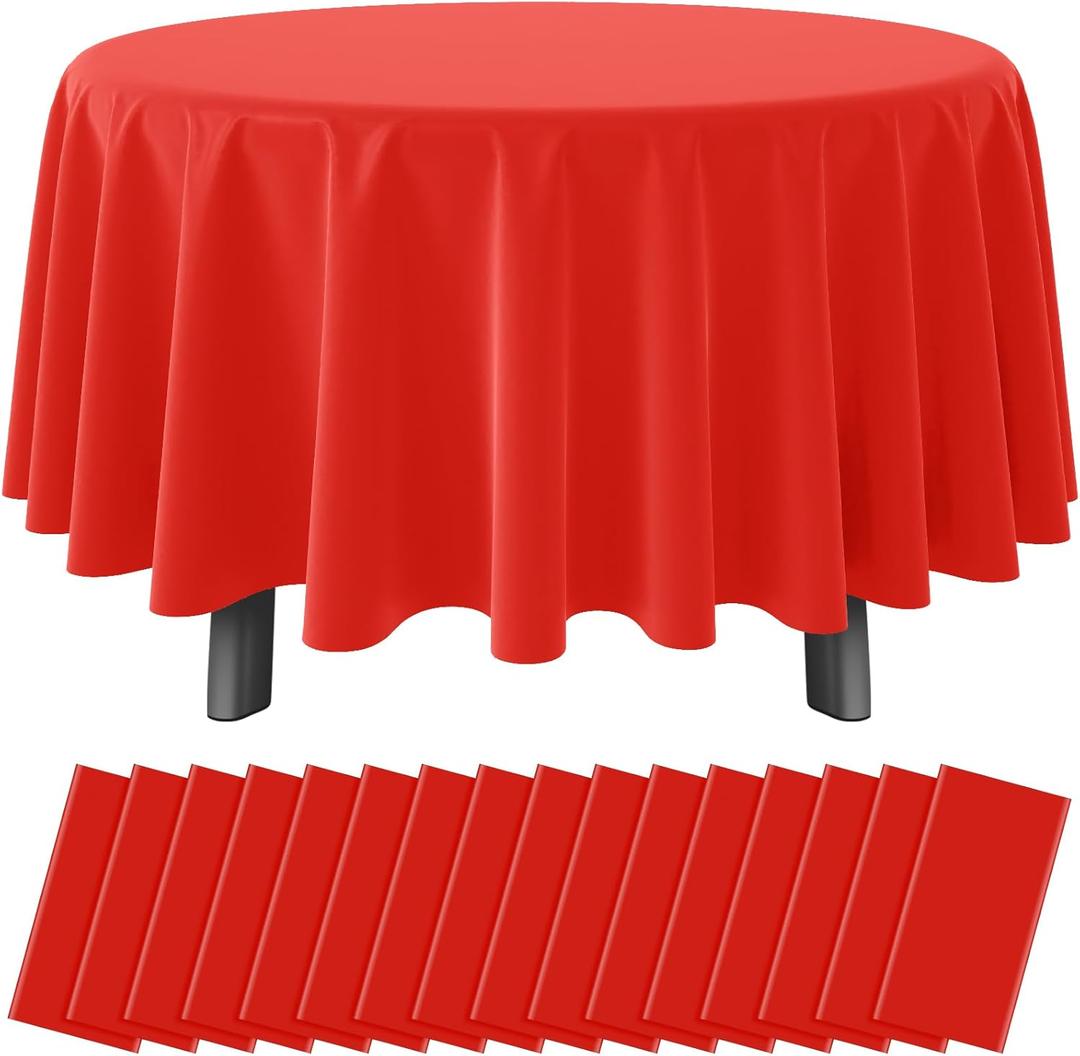 16 Pack Red Plastic Tablecloth for Round Tables, Premium Decorative Red Disposable Table Cloths for Parties, Bulk Round Party Table Cover for Birthday Wedding Anniversary Graduation, 84 Inch