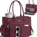 Teacher Bags for Women, 15.6 inch Laptop Work Tote Bag Quilted Nurse Bible Computer Shoulder Bag for School Travel | Dream Tote Work Bag, with 40oz Cup Holder, Insulated Pocket, Zipper & Strap, Office Briefcase, Ideal Gift for Women (Burgundy)