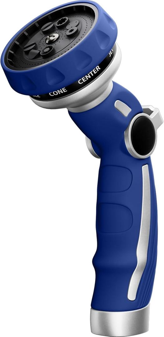 RESTMO Water Hose Nozzle, Metal Garden Hose Sprayer, Heavy Duty | 9 Spray Patterns | High Pressure | Thumb Flow Control, Ideal for Outdoor Lawn & Plant Watering, Car & Pet Washing, Blue