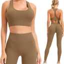 Women Workout Sets 2 Piece Long Legging Matching Gym Yoga Pilates Outlifs (S65L-Black)