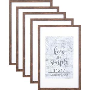 kennethan 11x17 Picture Frame Rottern Brown Set of 5, Wooden Poster Frame for Wall Mounting Display for Home, Office,Gallery,Holiday with Photos, Posters, Puzzles