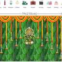 7x5ft(2.1mx1.5m) Pooja Backdrop Decoration Cloth Items Indian Ganpati Puja Traditional Chatiya Ganesh Mehndi Photography Background Festival Wedding Party Marigold Garlands Photo Booth Props Banner