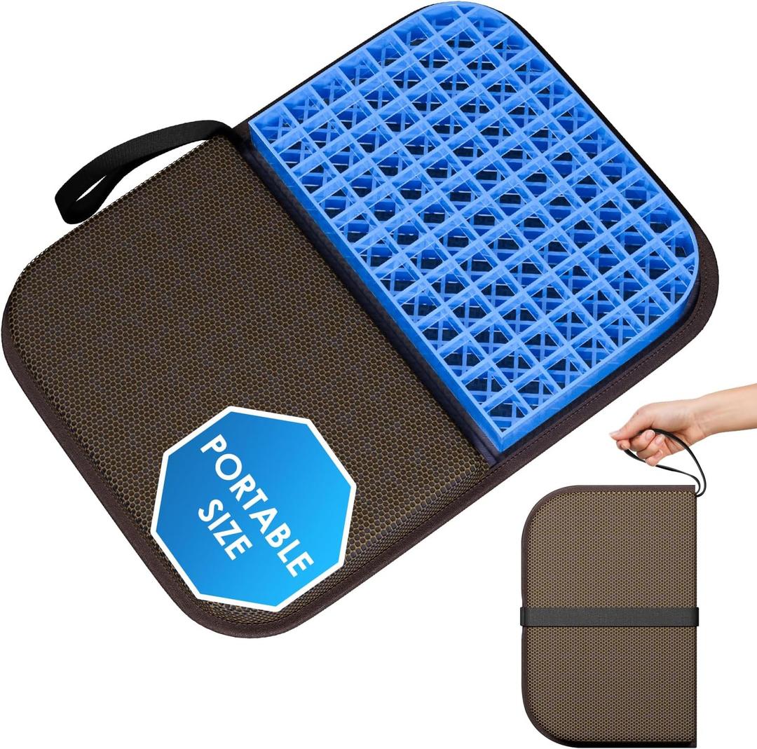 Gel Seat Cushion Portable Massage Travel Cushions, 14.5" x 10.5" Thick Foldable Seat Cushion for Car Office Chair Wheelchair Hip, Coccyx, Sciatica, Pressure Sores Tailbone Pain Relief