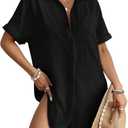 Bsubseach Women Swimsuit Coverup Shirt Dress Button Down Bathing Suit Cover Up Beach Vacation Outfits (Black, M)