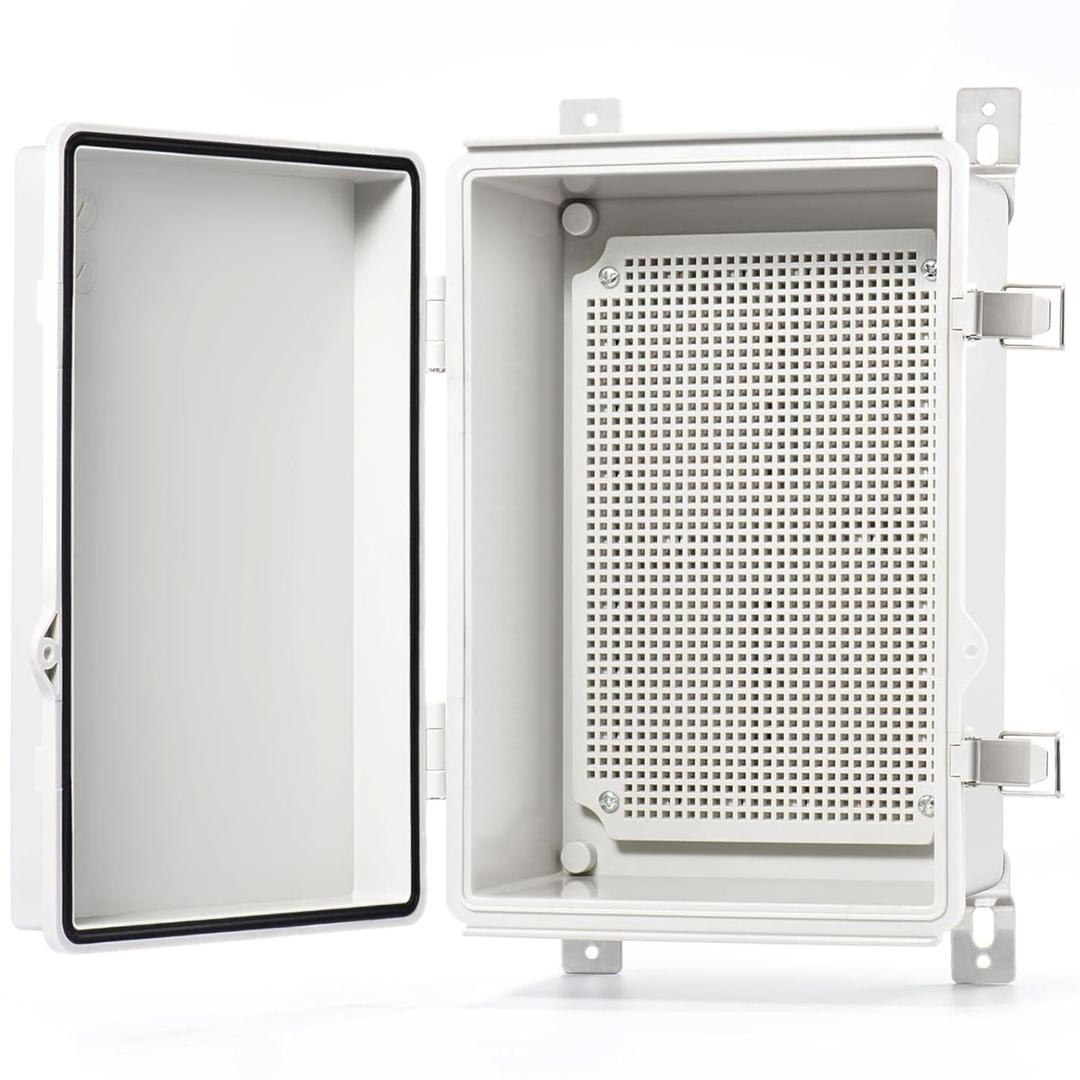 QILIPSU Junction Box IP67 Waterproof Plastic Electrical Enclosure Outdoor Weatherproof Project Electric Box with Mounting Plate, Wall Brackets, Hinged Grey Cover 11.2"x7.7"x5.1"