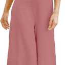 ROYLAMP Women's Summer 2 Piece Outfits Round Neck Crop Basic Top Cropped Wide Leg Pants Set Jumpsuits Cherry Pink M