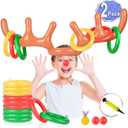 2 Set Inflatable Reindeer Antler Game (2 Reindeer Antler Hat with 12 Ring Toss, 2 Red Reindeer Nose, 1 Medal and 1 Hand-held Pump) Great Family Christmas Party Games