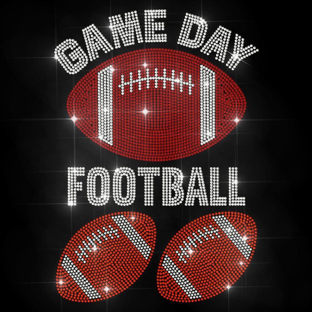 MAYJOYDIY Football Game Day Rhinestone Iron on Decal Rugby Match Hotfix Transfer Sticker Bling Sports Theme Heat Transfer Patch Clothing Repair Applique for T-Shirt Hat Jacket Garment Bag DIY Decor