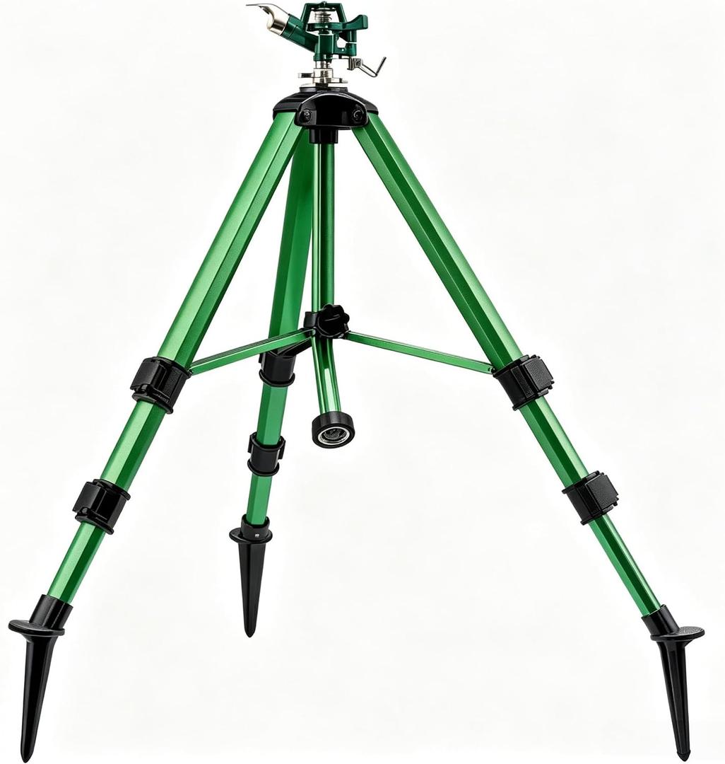 Sprinklers for Yard, 2026 Heavy-Duty Lawn Sprinkler Impact Sprinkler on Spike Tripod Base with 360 Large Area Irrigation with Extension Legs to Adjust Height Irrigation System for Garden Lawn-Green