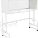 Dish Drying Rack, Multifunctional Over Sink Dish Drying Rack w/Basket & Hooks, Large Capacity Kitchen Dish Drying Rack for Sink Less Than 28.35" (White)