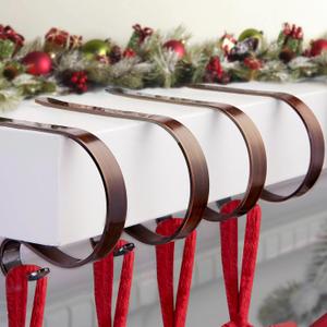 MSHALADE Christmas Stocking Holders for Mantle Set 4,Lightweight Stocking Holder No-Slip Stocking Hangers for Mantel Fireplace,Adjustable Mantel Stocking Hooks (Bronze-4 Pack)