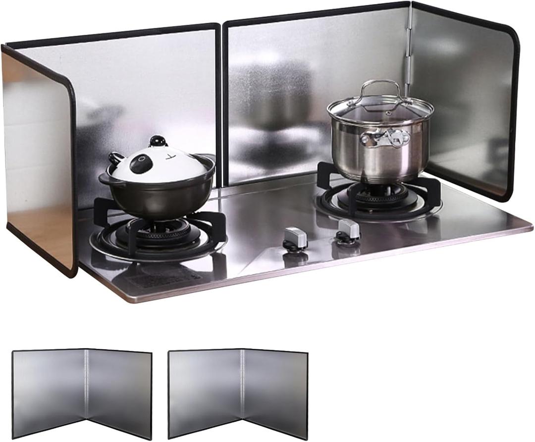 2 Pieces 2 Sided Grease Splatter Guard Foldable Splatter Guard for Stove Stainless Steel Oil Splatter Screens Backsplash for Wall Gas Range Frying Pan Camping(Size:11.815.7inches)
