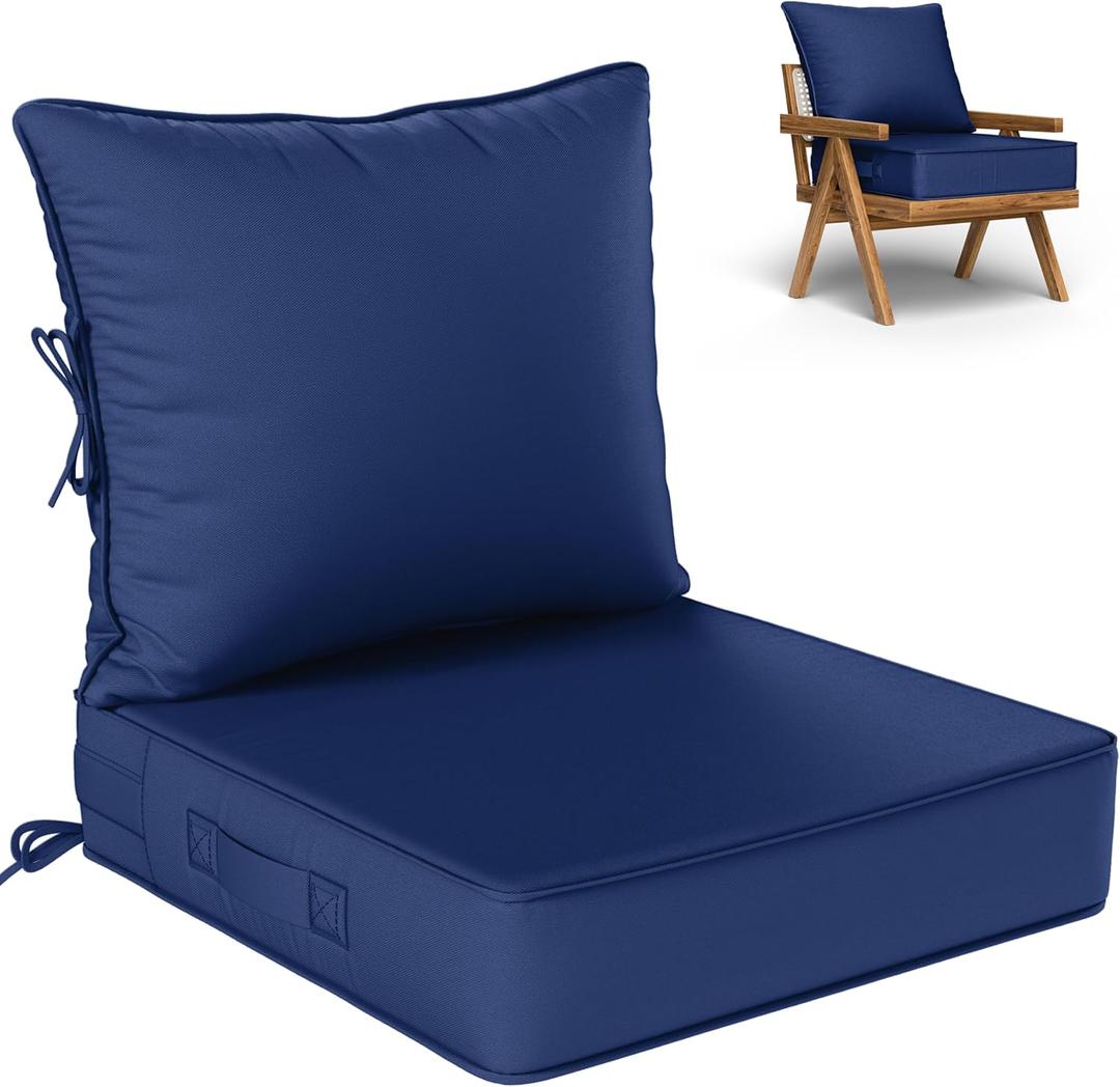 Outdoor Seat Cushion Set 24 L  24 W  5 H Inch Waterproof & Fade Resistant Patio Furniture Cushions with Removable Cover with Handle and Straps for Sofa Chairs, Chairs