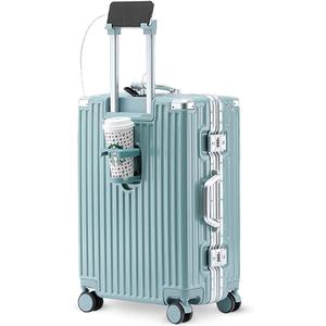 Carry-on with Cup Holder & USB Port Carry on Luggage Durable Luggage Suitcase Lightweight Hardside Luggage with TSA lock & Phone Holder 360° double spinner Wheels (Blue=20lnch, 20lnch)
