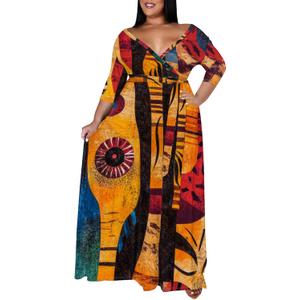 Women's Plus Size Maxi Dresses Casual Loose Short Sleeve Long Maxi Dress with Belt Wedding (XX-Large, Africa)
