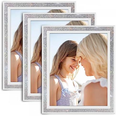 Fixwal 8x10 inches Picture Frames Set of 3, Table Top, Crystal Colored Trim, with Tempered Glass, for Wedding, Tabletop Display or Gift Picture Frame, with Horizontal or Vertical Placement