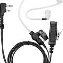 Two Way Radio Headset Compatible with Baofeng, Kenwood 2 Pin Walkie Talkie Surveillance Earpiece with Mic PTT, Acoustic Tube (Black Cable)