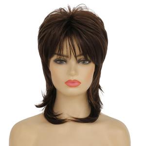 Mullet Wig for Women Short Brown Curly Wigs 70s 80s Medium Length Fluffy Layered Heat Resistant Synthetic Hair for Cosplay Halloween Party Daily Use(Brown)