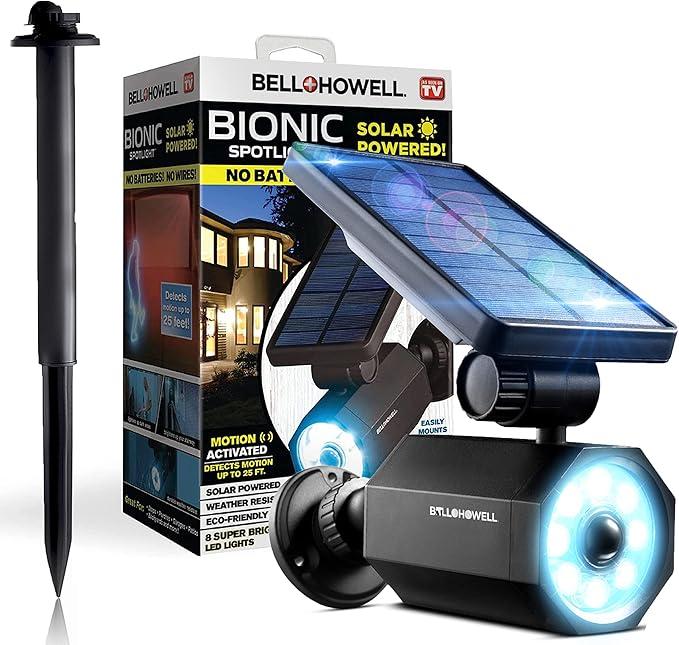 Bell+Howell Bionic Spotlight Deluxe Solar-Powered Spot Light 25 Feet Motion Sensor, Sun Panels, Waterproof Frost Resistant Patio, Yard and Outdoor Lighting As Seen On TV, Black