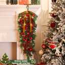 24 Inch Khaki Extra Long Valentines Teardrop Swag with Lights Red Balls Velvet Bows Cedar Teardrop Wreath Ornaments Valentines Decorations for Indoor Outdoor Stairs Hanging Doors Tables