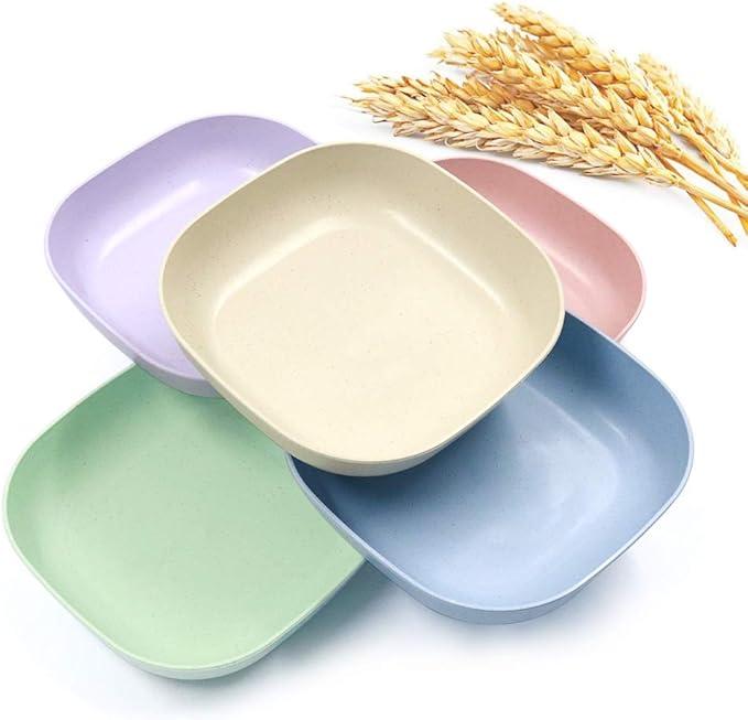Square Lightweight Wheat Straw Plates, Deep Dinner Dishes, Camping Dinnerware for Serving pasta fruit for Kids Toddlers and Adults (MULTI) Multicolor 24 Pack