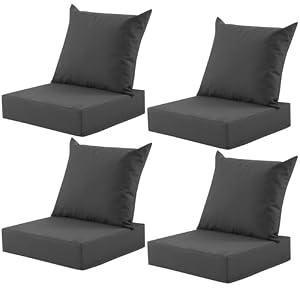 MuaMelop Outdoor Deep Seat Cushion Set, 24x24 Inch Water-Resistant & Fade-Resistant Outdoor Chair Cushions, Patio Furniture Cushions with Removable Cover for Patio Chair, Sofa, Dark Grey (Set of 4)