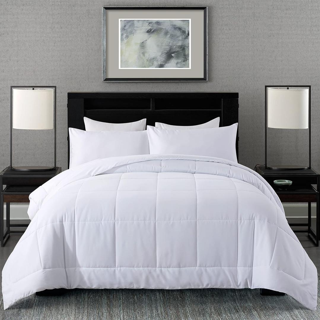 DOWNCOOL Queen Comforter Set -All Season Bedding Comforters Sets with 2 Pillow Cases-3 Pieces Bedding Sets Queen -Down Alternative White Queen Size Comforter Sets(88"x92")