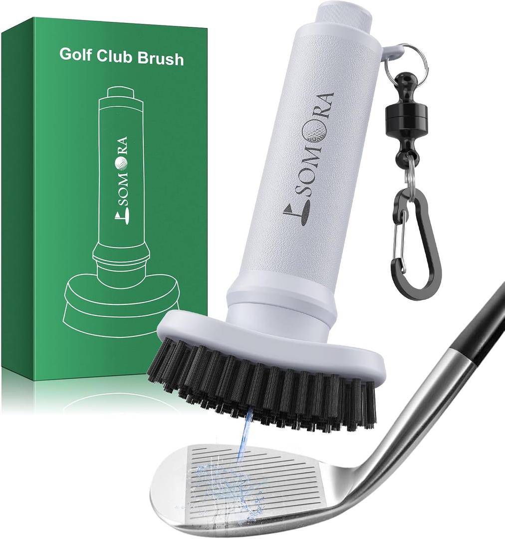 SOMORA Pro Golf Club Cleaner Water Brush - White Elephant Gifts for Adults, Golf Bag Accessories Golf Gifts for Men Dad Father's Day, Magnetic Golf Club Brush Groove Cleaner, Christmas Mens Gifts (Gray)
