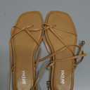 DIFEMA Womens Flats Sandals Square Toe Strappy Ankle Strap Flats, Size 7, Nude