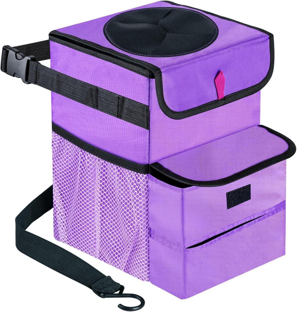 Car Trash Can Foldable Garbage Bin Leakproof 2.3 Gallons Purple (Standard)