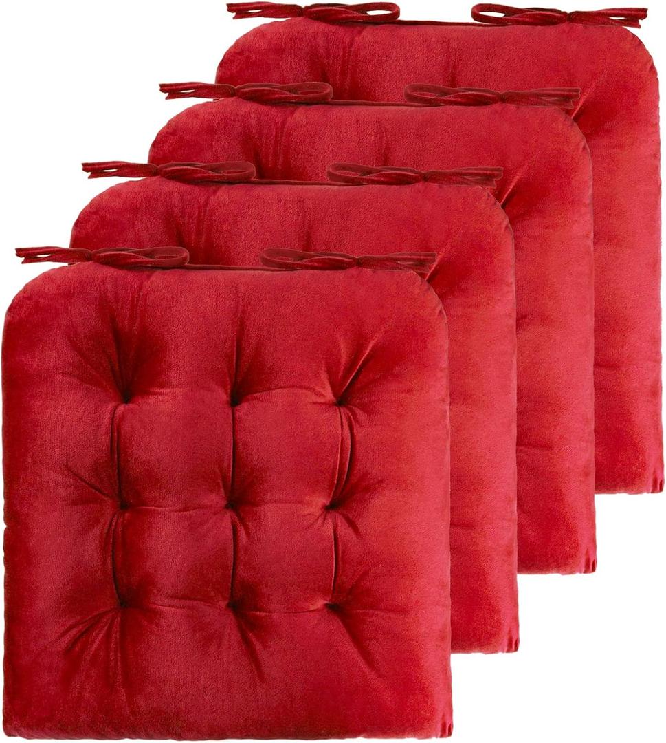 ELFJOY 4 Pack Chair Cushions for Dining Chairs with U-Shape Red 16"x16", 4 Count