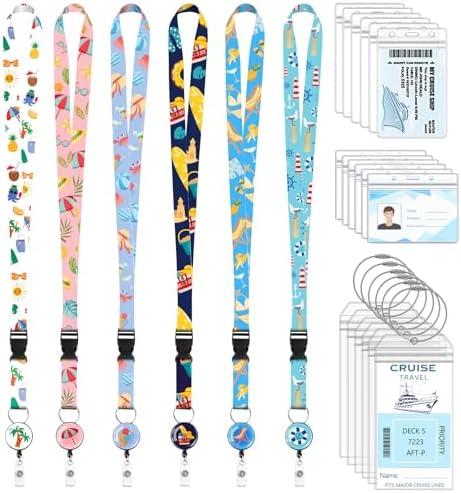 6 Pack Cruise Ship Lanyards, Cruise Lanyards for Ship Key Cards with Waterproof ID Holder Cruise Luggage Tags Retractable Badge Reel & Detachable Buckle for Cruise Essentials