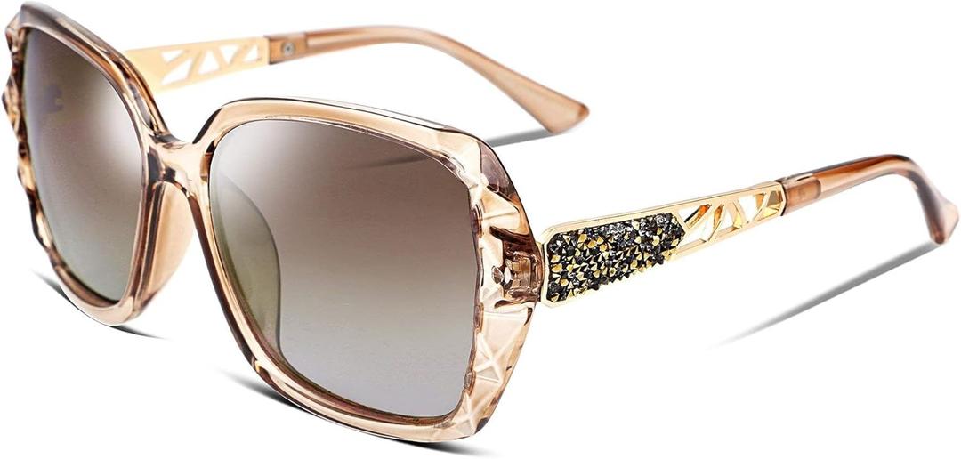 FEISEDY Polarized Women Square Sunglasses Sparkling Composite Shiny Frame B2289 (3 Champagne)