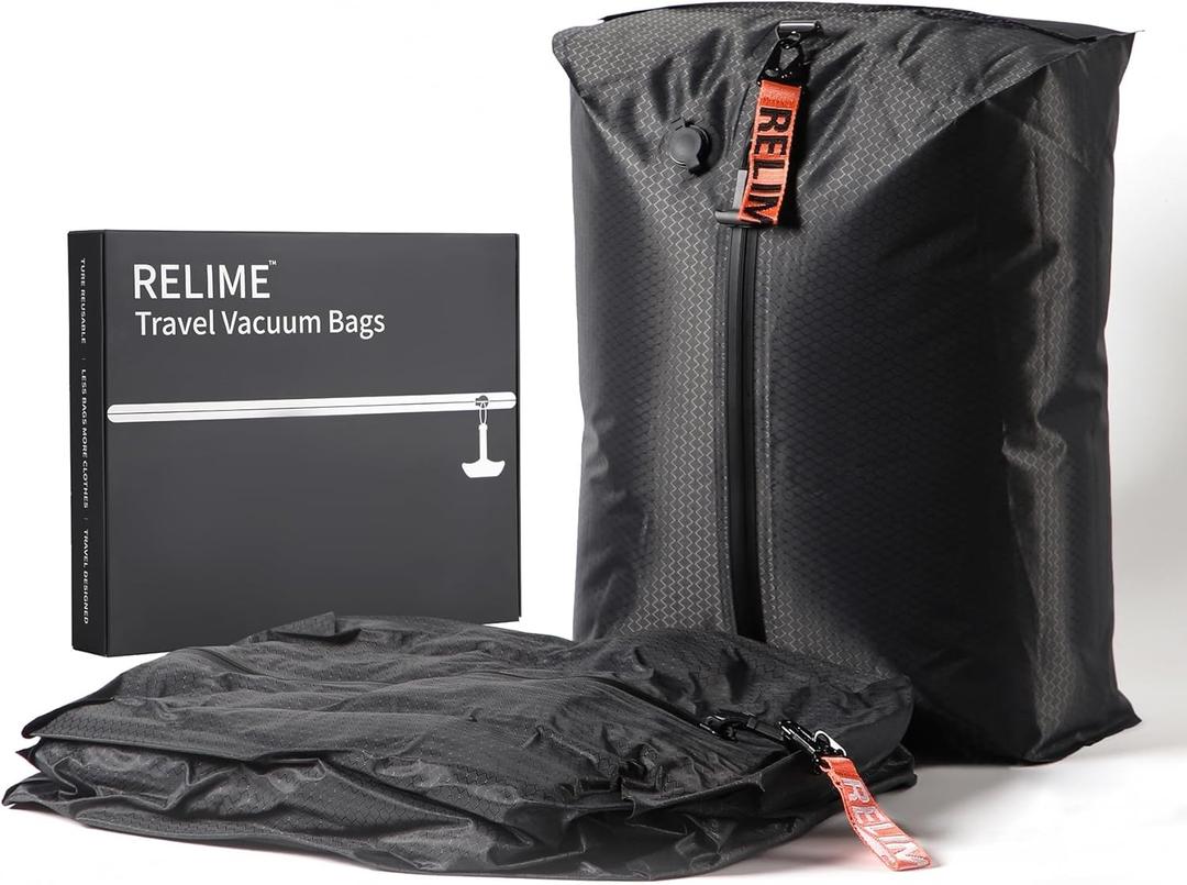 Vacuum Bags for Travel Luggage, Revolutionary Reusable Compression Bags for Carry On Suitcases and Backpack, Vacuum Seal Packing cube for Cloth Packing (2 PC No Pump)
