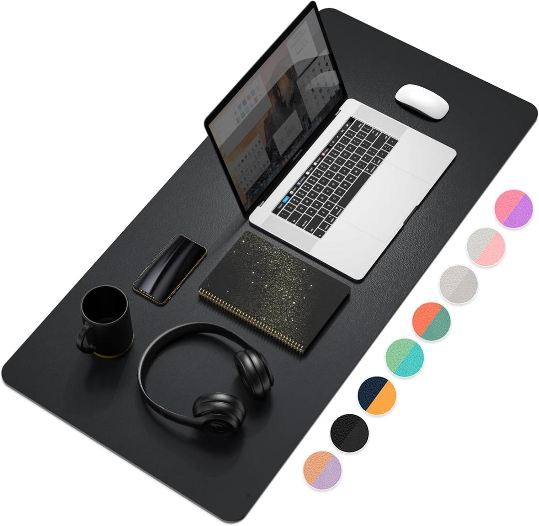 YSAGi Desk Mat, Desk Pad, Waterproof Desk Pad, 35.4" x 17" Laptop Leather Desk Pad Protector, Large Leather Desk Blotter for Keyboard and Mouse, Dual-Sided Desk Writing Pad for Office and Home (Black)