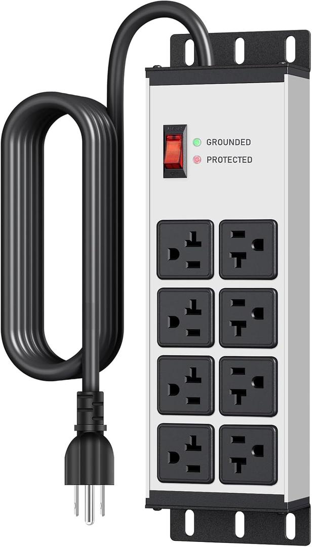 JUNNUJ Heavy Duty Surge Protector, 12 Gauge Extension Cord, Silver, 6 FT