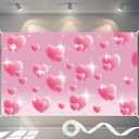 2 x 6x4FT Pink Heart Y2K Backdrop Early 2000s Party Decorations, Glitter Heart 2000s Backdrop with Ribbon & 4 Brass Grommets, Double-Stitched Pink Y2K Banner for Birthday Photoshoot