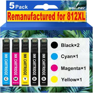 Remanufactured for 812XL Ink Cartridges Combo Pack with Lastest Chip Replacement for Epson 812 812XL T812XL Ink Cartridges Work with Epson Workforce Pro WF-7840 WF-7820 WF-7310 EC-C7000 Printers (812XL BLACK COLOR)
