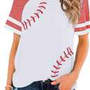Womens Baseball Mom Tee Summer Short Sleeve Crewneck Baseball Print Patchwork Raglan Tops (White, L)