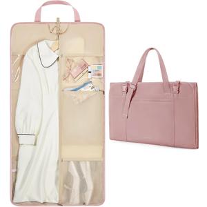 BAGSMART Garment Bags for Travel Foldable Carry on Suit Carrier for Hanging Clothes Stylish Dress Carrier Large Convertible Weekender Garment Bags for Women Men (Sleek Dark Pink)
