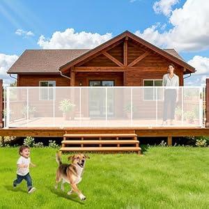 236" Retractable Baby Gate Extra Wide, 41" Tall Retractable Dog Gate for Stairs, Doorways, Decks, Mesh Gate Long Child Gate Pet Gate for Indoor, Outdoor, with Reinforced Mesh Rods, Dual Locks