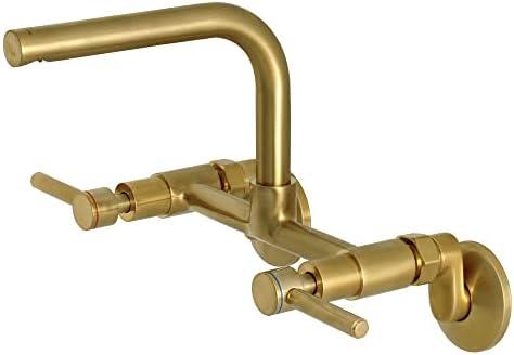 Kingston Brass Concord 8-Inch Adjustable Center Wall Mount Kitchen Faucet, Brushed Brass