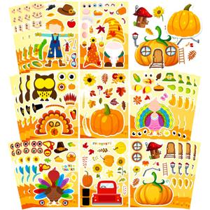 24 PCS Thanksgiving Stickers, Make a Turkey Face Stickers for Kids, Make Your Own Sticker Thanksgiving Party Favors Supplies, Fall Autumn Harvest Pumpkin Sticker