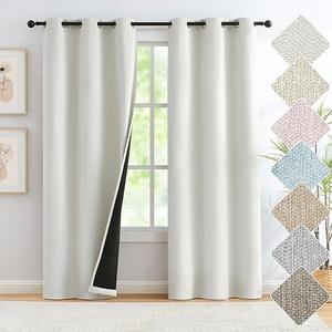 White Linen Blackout Curtains for Bedroom Short Thermal Insulated Energy Saving Window Panels Farmhouse Burlap Texture Drapes for Living Room 2 Panels Set Grommet Top 40"x 45"x2