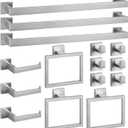 Cilee 15-Pieces Bathroom Hardware Set - Brushed Nickel Bathroom Accessories, 24 Inch Towel Bar, Square Towel Ring, Toilet Paper Holder, Towel Hook, Wall-Mounted Stainless Steel Towel Bar Rack Set