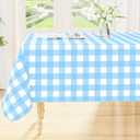 Smiry Rectangle Table Cloth, Waterproof Vinyl Tablecloth with Flannel Backing, Wipeable Buffalo Plaid Table Cover for Picnic, Indoor and Outdoor (Baby Blue & White, 60"x102")