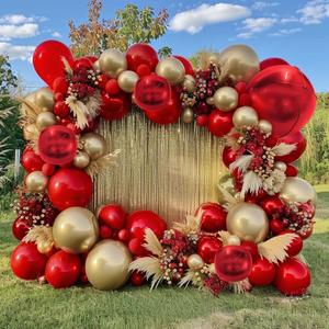 Red and Gold Balloon Garland Double Stuffed Ruby Red Gold Balloons Arch Kit With Mylar Balloon for Birthday Wedding Engagement Baby Shower Anniversary Party Decoration