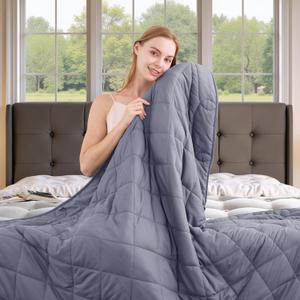 OMYSTYLE Weighted Blanket for Adults (15lbs, 48''x72'')  Twin Size Heavy Throw Blanket, Breathable and Cooling Microfiber Material with Premium Glass Bead for All Season Use, Machine Washable, Grey