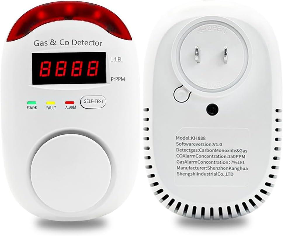 2 Packs Combination Gas & Carbon Monoxide Detectors Plug in, 2-in-1 Natural Gas Detector & Carbon Monoxide Alarm,Dual Sensor CO Detector Alarm & Propane, Methane, Explosive Gas Detector for Home,RV